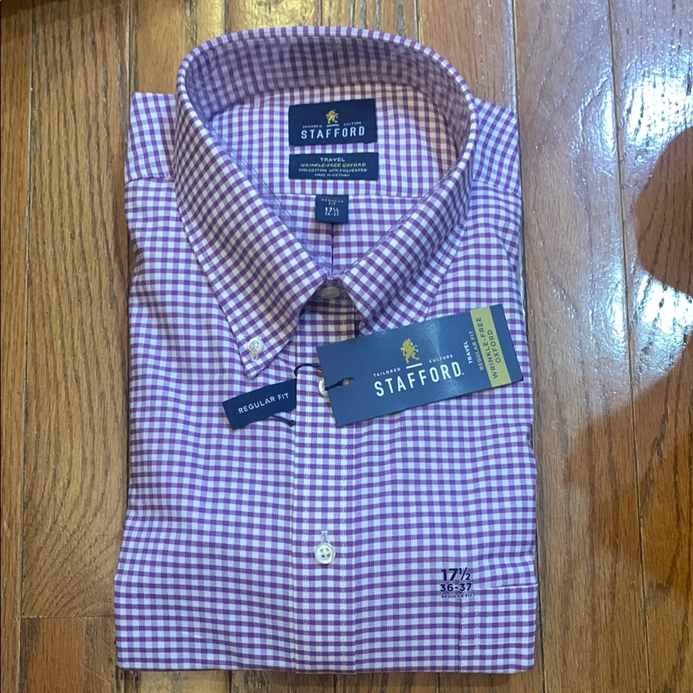Stafford Purple Dress Shirt Classic Gingham Design